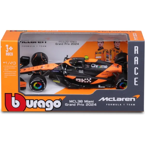 Bburago: McLaren Racing MCL38 (2024) auto da corsa di Formula 1, modellino in metallo 1/43 (Lando Norris #4) immagine 1