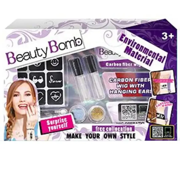 Beauty Bomb Set Tatuaggi Glitter per Ragazze con Ciocca di Capelli Colorata immagine 1