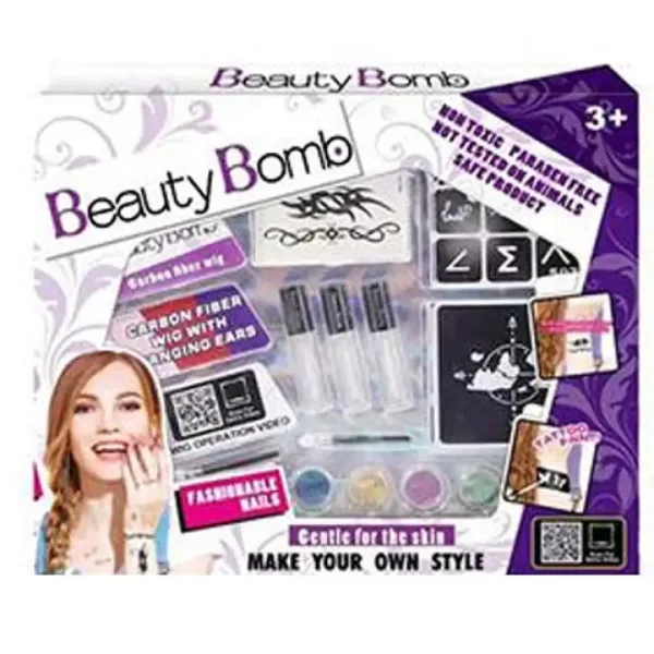 Beauty Bomb Set Tatuaggi Glitterati per Ragazze con Ciocca di Capelli Colorata immagine 1