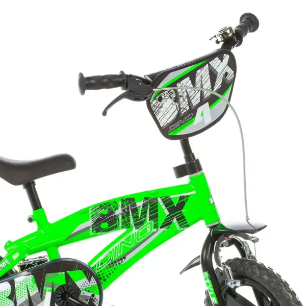 Bicicletta BMX 12” per bambini con rotelle, colore verde-nero – Dino Bikes immagine 3