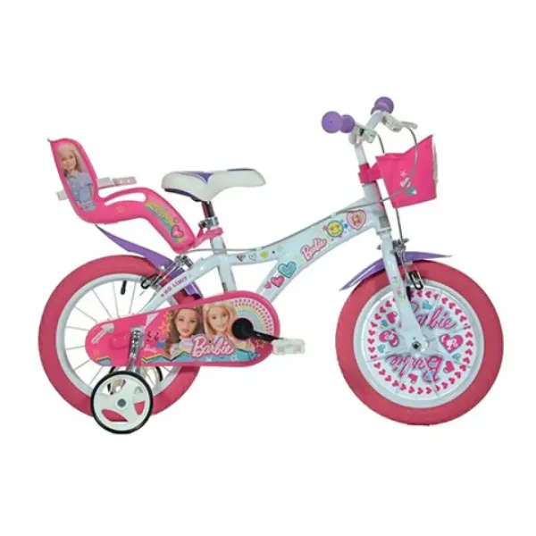 Bicicletta per bambini Barbie rosa-bianco taglia 14 - Bicicletta Dino Bikes immagine 1