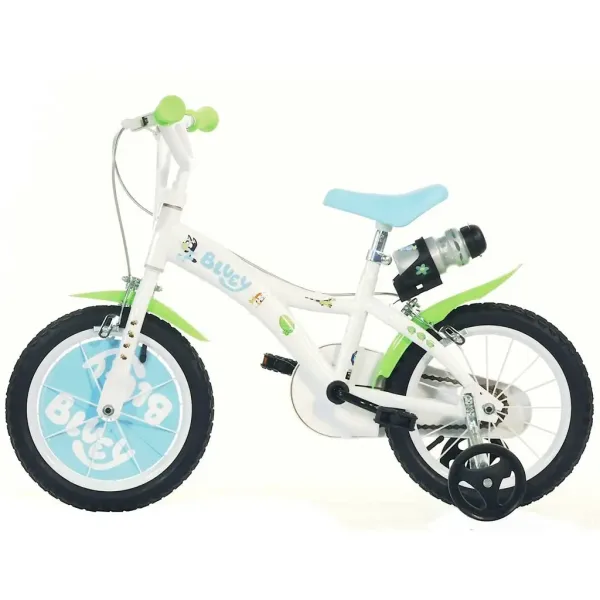 Bicicletta per bambini Bluey 14” con portaborraccia e rotelle laterali, colore bianco-blu-verde – Dino Bikes immagine 2