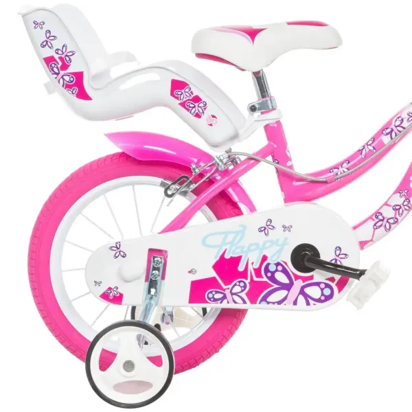Bicicletta per bambini Flappy 16” con cestino e seggiolino per bambola, colore rosa-bianco – Dino Bikes immagine 2