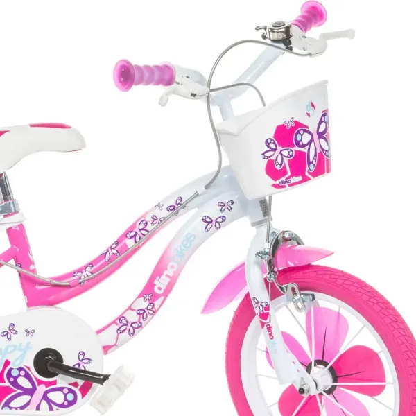 Bicicletta per bambini Flappy 16” con cestino e seggiolino per bambola, colore rosa-bianco – Dino Bikes immagine 3