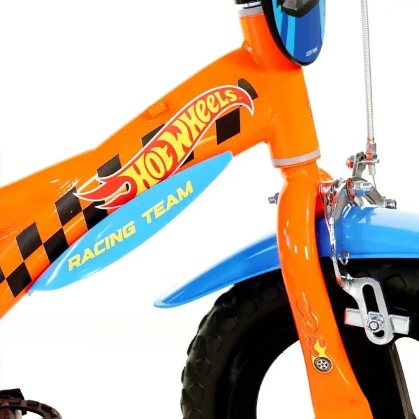 Bicicletta per bambini Hot Wheels 12" con portaborraccia e rotelle, colore arancione-nero – Dino Bikes immagine 4