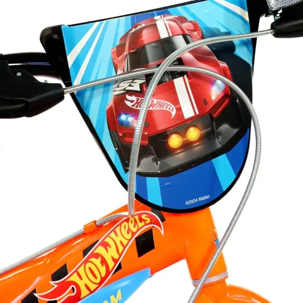 Bicicletta per bambini Hot Wheels 14” con portaborraccia e rotelle laterali, colore arancione-nero – Dino Bikes immagine 4