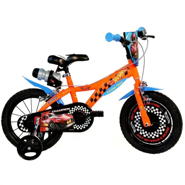 Bicicletta per bambini Hot Wheels 16" con portaborraccia e rotelle laterali, colore arancione-nero – Bicicletta Dino Bikes immagine 1