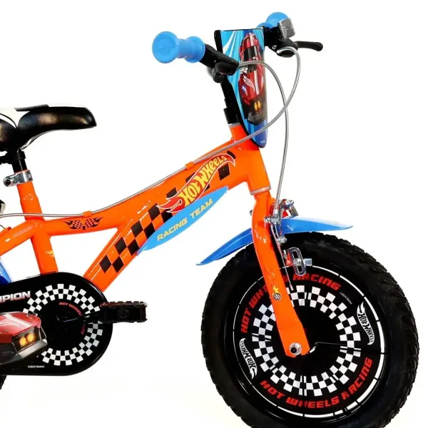 Bicicletta per bambini Hot Wheels 16" con portaborraccia e rotelle laterali, colore arancione-nero – Bicicletta Dino Bikes immagine 3