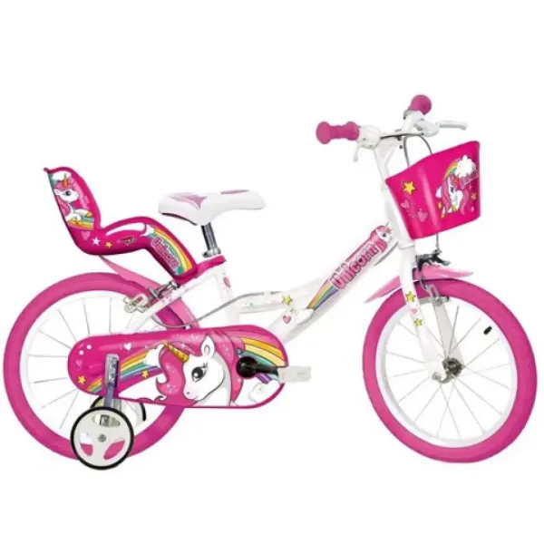 Bicicletta per bambini unicorno rosa-bianco misura 16 - bicicletta Dino Bikes immagine 1