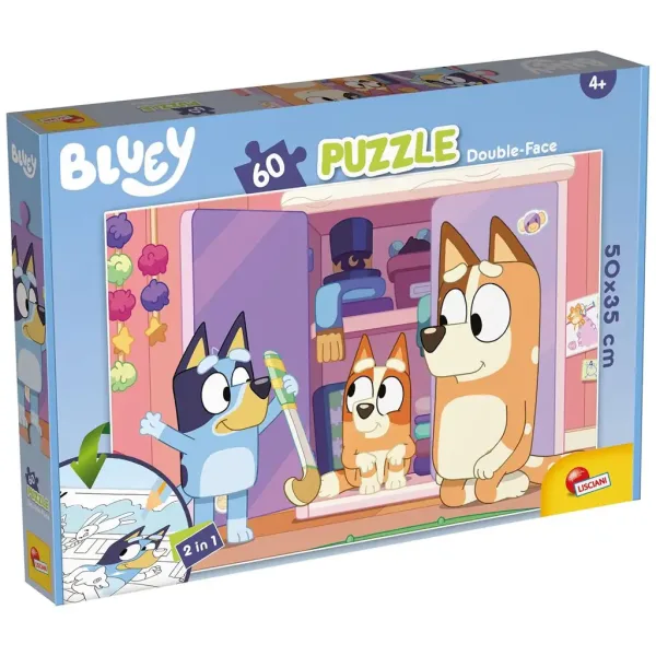 Bluey 2 in 1 puzzle da 60 pezzi e album da colorare 50x35 cm - Lisciani immagine 1
