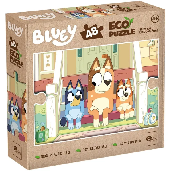 Bluey cuccioli sulle scale 2 in 1 puzzle mini Eco da 48 pezzi e libro da colorare 35x25cm - Lisciani immagine 1