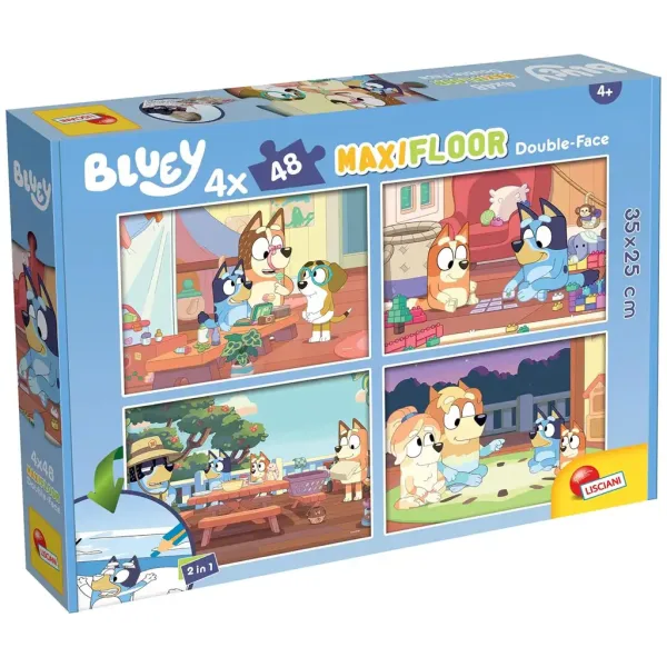 Bluey e amici 2 in 1 maxi puzzle da pavimento 4x48 pezzi e libro da colorare 35x25 cm - Lisciani immagine 1