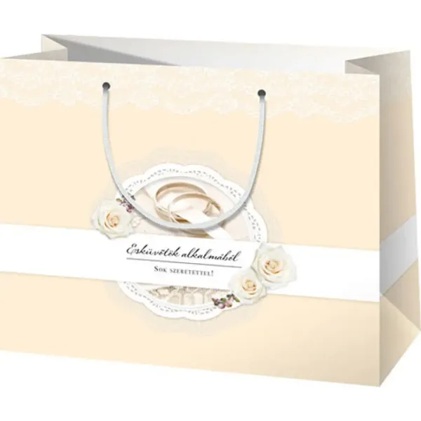 Borsa regalo da matrimonio color crema di medie dimensioni 18x10x23cm immagine 1