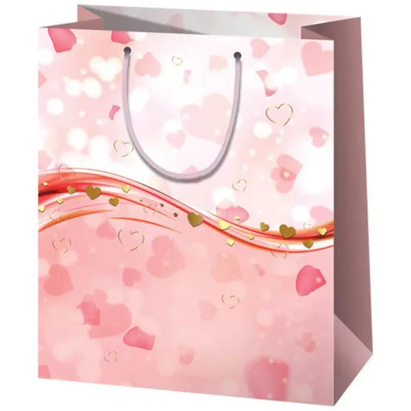 Borsa regalo esclusiva di dimensioni normali con cuori rosa 11x6x14cm immagine 1