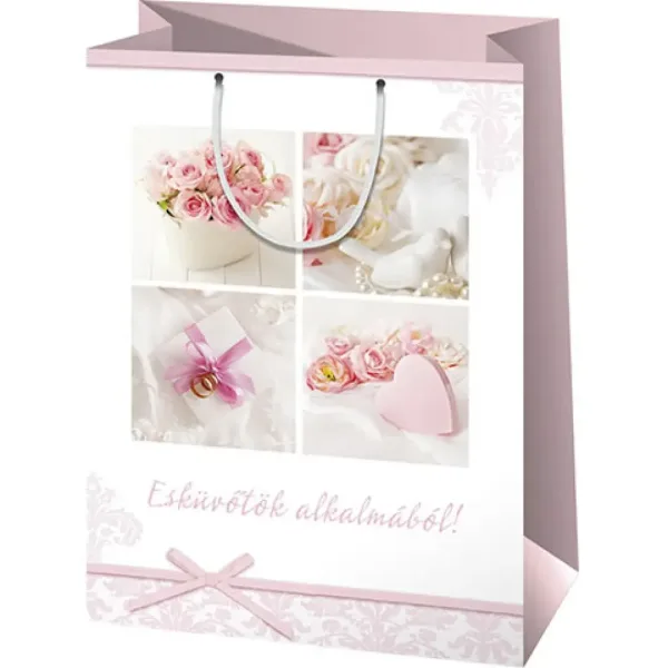 Borsa regalo gigante decorata con motivo e scritta di matrimonio 33x15x44cm immagine 1