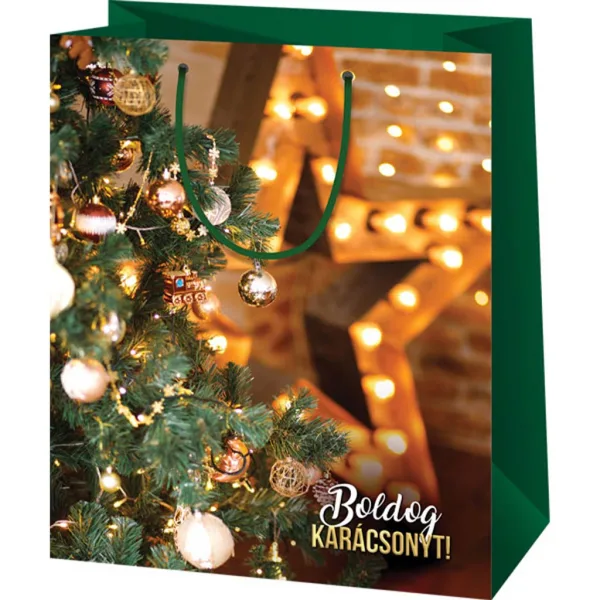 Borsa regalo media con motivo di albero di Natale decorato "Buon Natale" 18x10x23 cm immagine 1
