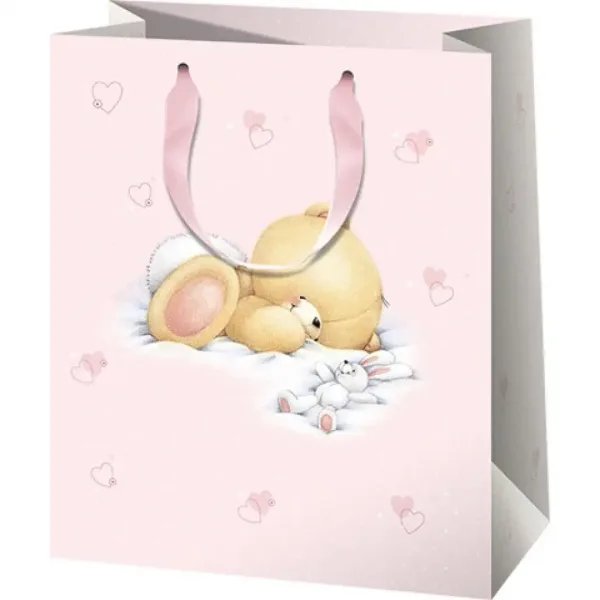 Borsa regalo normale rosa con orsetto 11x15x6cm immagine 1