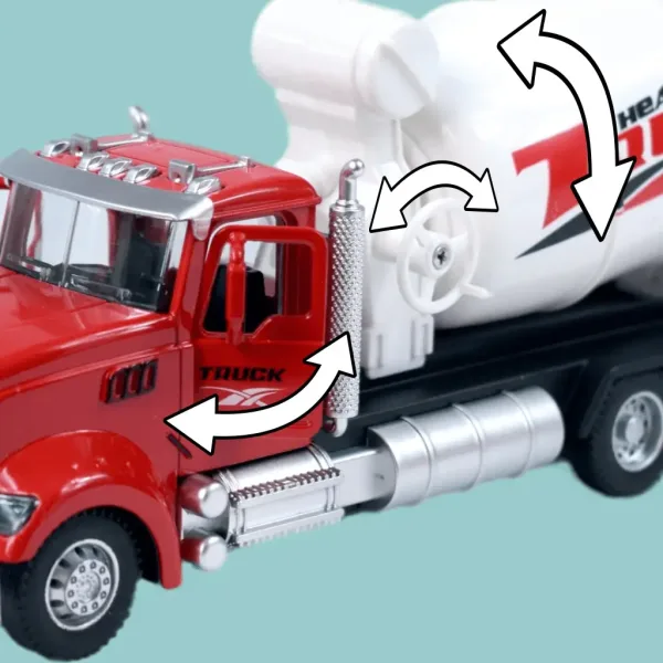 Camion Pesante: Modello di camion betoniera in metallo a retrocarica con porte apribili e tamburo rotante 1/36 immagine 5