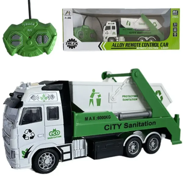 Camion con telecomando RC per rifiuti o container con luci 27MHz 1/36 20cm in due varianti immagine 2