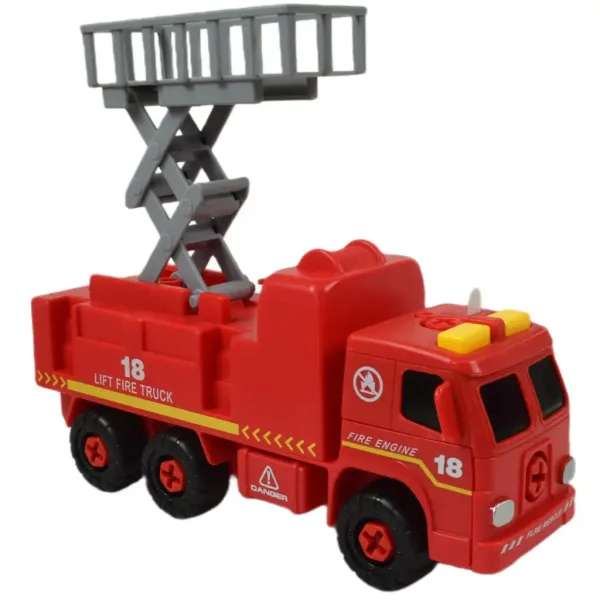 Camion dei pompieri: Autopompa smontabile con cestello elevatore, attrezzi e suoni 20 cm immagine 3