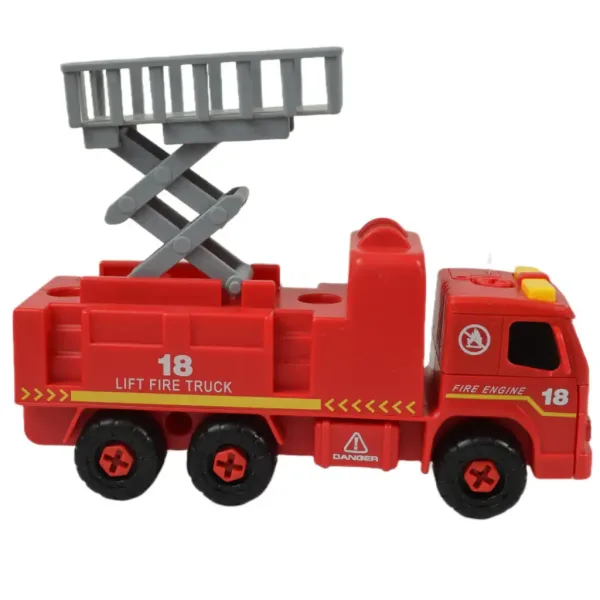 Camion dei pompieri: Autopompa smontabile con cestello elevatore, attrezzi e suoni 20 cm immagine 4