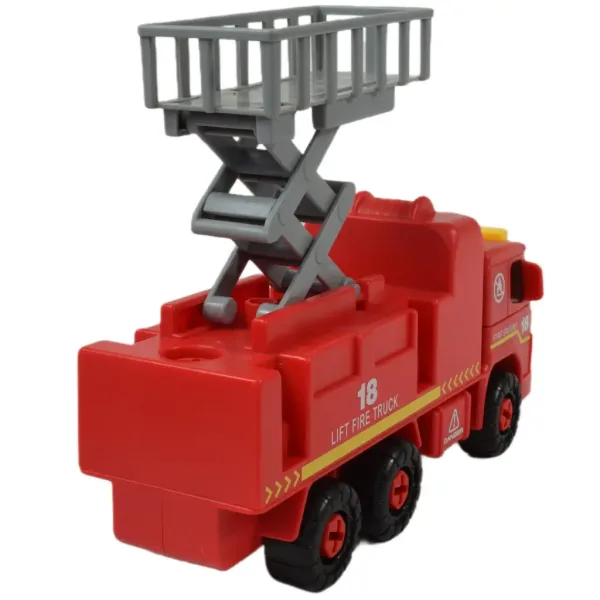 Camion dei pompieri: Autopompa smontabile con cestello elevatore, attrezzi e suoni 20 cm immagine 5