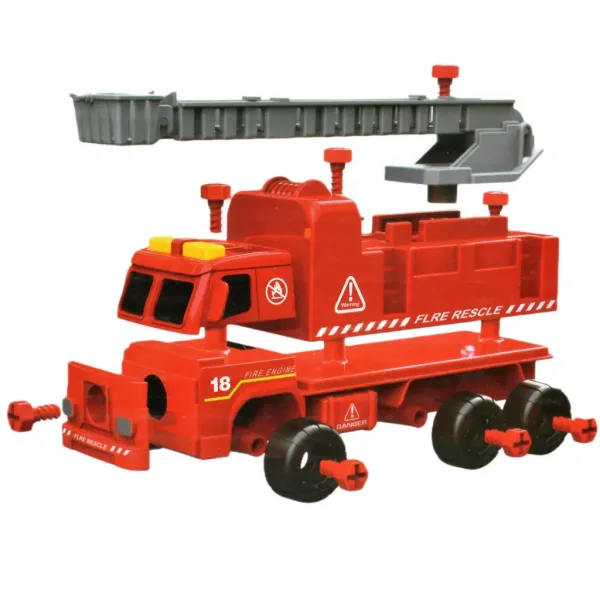 Camion dei pompieri: Autopompa smontabile con cestello elevatore, attrezzi e suoni 20 cm immagine 6