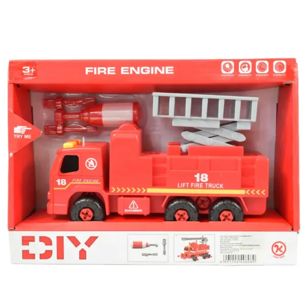 Camion dei pompieri: Autopompa smontabile con cestello elevatore, attrezzi e suoni 20 cm immagine 7