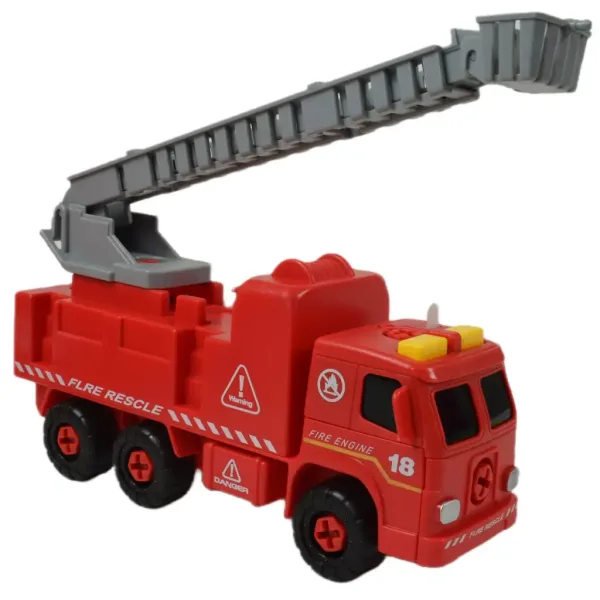 Camion dei pompieri: Autopompa smontabile con gru, attrezzi e suoni 20cm immagine 3