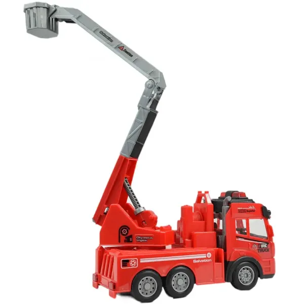 Camion dei pompieri con cestello elevatore telecomandato RC con effetti luminosi, scala 1/43, 27 MHz, 21 cm immagine 3
