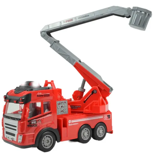 Camion dei pompieri con cestello elevatore telecomandato RC con effetti luminosi, scala 1/43, 27 MHz, 21 cm immagine 4
