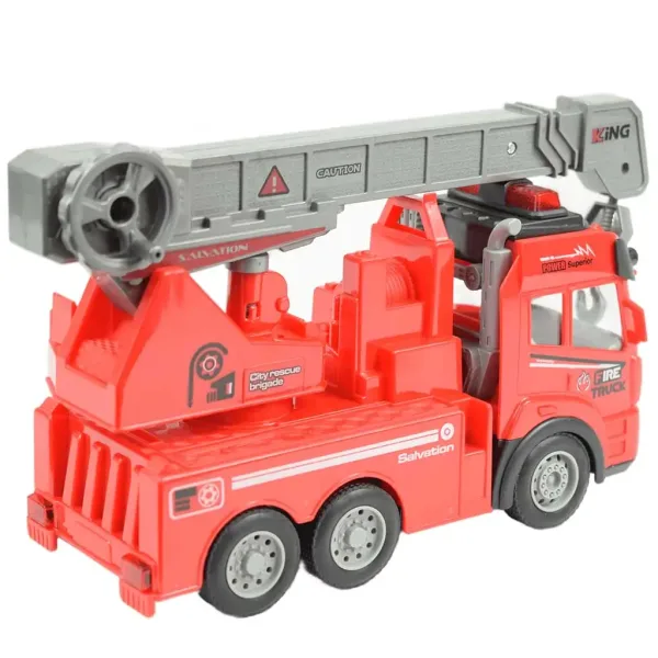 Camion dei pompieri con gru telecomandato RC con effetti luminosi, scala 1/43, 27 MHz, 20 cm immagine 2