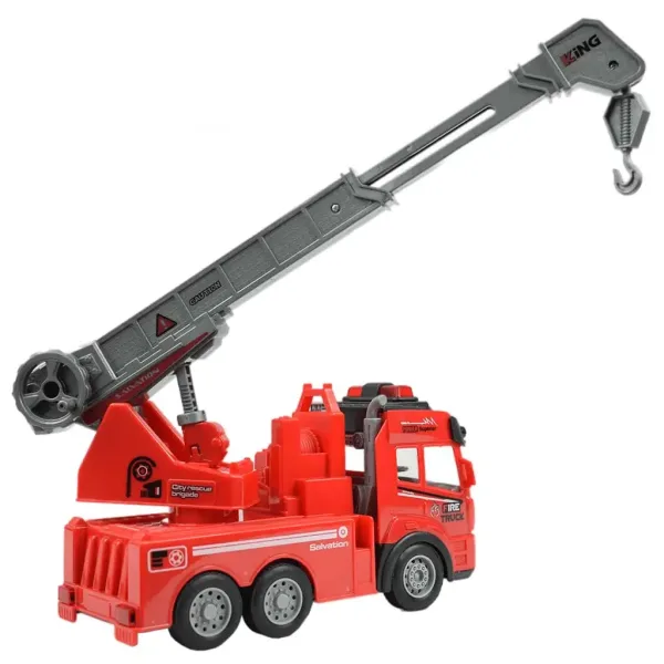 Camion dei pompieri con gru telecomandato RC con effetti luminosi, scala 1/43, 27 MHz, 20 cm immagine 3