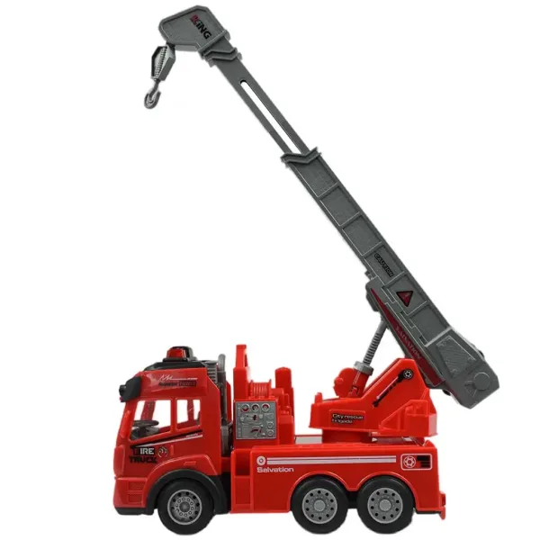 Camion dei pompieri con gru telecomandato RC con effetti luminosi, scala 1/43, 27 MHz, 20 cm immagine 4