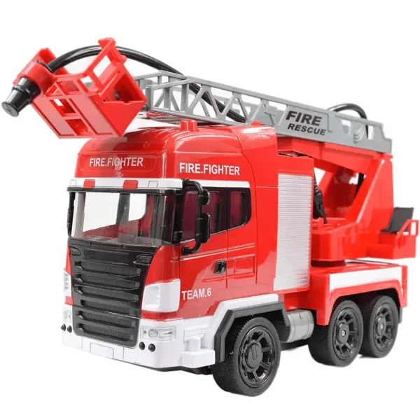 Camion dei pompieri con piattaforma aerea telecomandata RC con idrante, scala 1/24, 27 MHz, 30 cm immagine 2