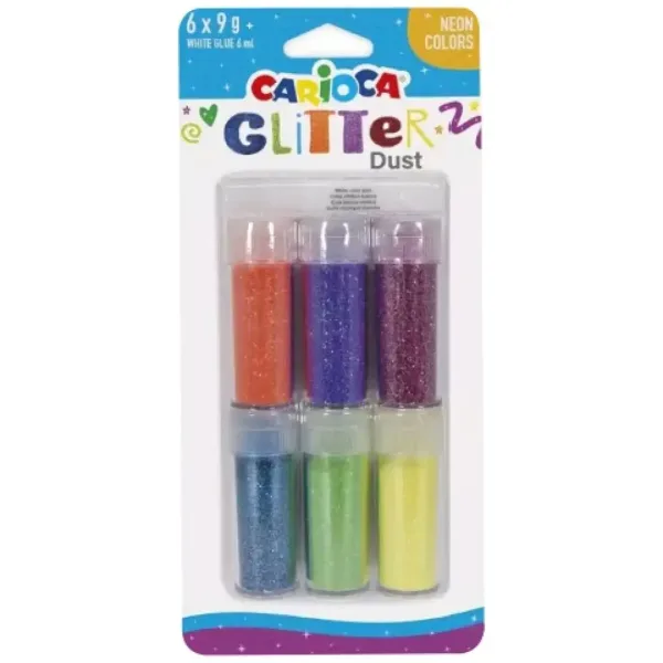 Carioca: Set di 6 glitter in polvere in barattolo - Colori neon immagine 1