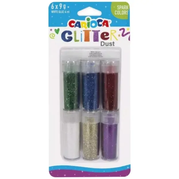Carioca: Set di 6 glitter in polvere in barattolo - Colori vivaci immagine 1