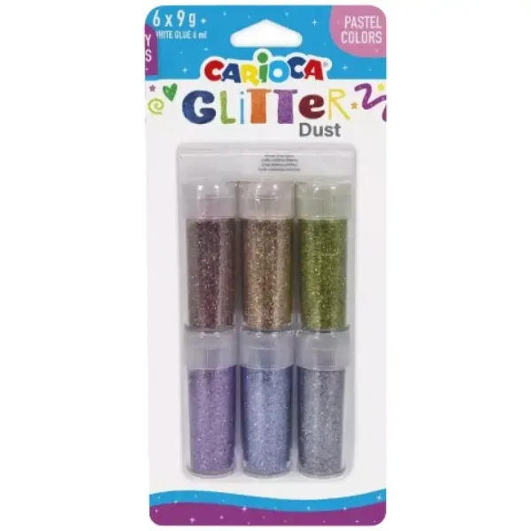 Carioca: Set di 6 polveri glitter in barattolo - Colori pastello immagine 1