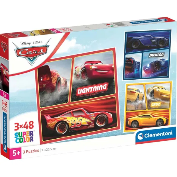 Cars macchine da corsa puzzle Supercolor 3x48 pezzi - Clementoni immagine 1