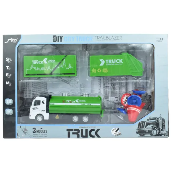 City Truck: Camion della spazzatura a volano trasformabile con segnali stradali 19cm immagine 9