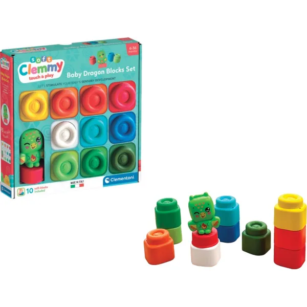 Clemmy: Set da 10 blocchi morbidi e colorati con figura di drago - Clementoni immagine 1