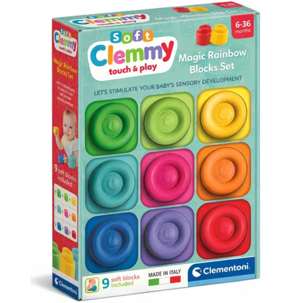 Clemmy: Set di 9 blocchi morbidi dai colori dellarcobaleno - Clementoni immagine 1