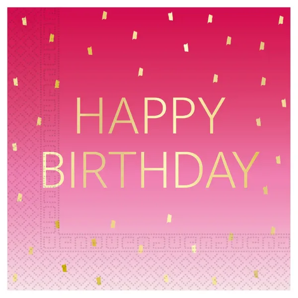 Confezione da 20 tovaglioli di carta a 2 strati di colore rosa con la scritta "Happy Birthday". immagine 1