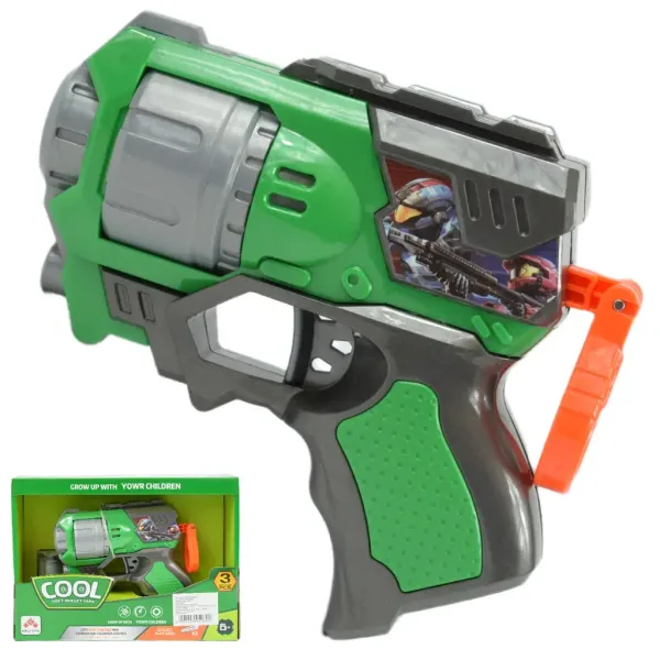 Cool Soft Bullet Gun: Piccola pistola spara proiettili in schiuma con munizioni di colore verde, 14 cm immagine 1
