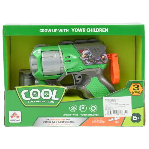 Cool Soft Bullet Gun: Piccola pistola spara proiettili in schiuma con munizioni di colore verde, 14 cm immagine 5