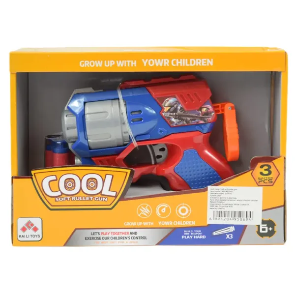 Cool Soft Bullet Gun: Piccola pistola spara proiettili in schiuma con munizioni in colore blu-rosso 14cm immagine 6
