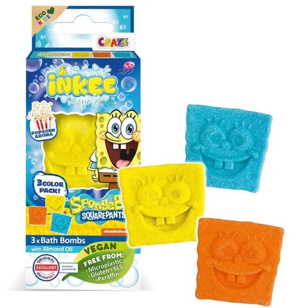 Craze Inkee: Bomba da bagno vegana a forma di SpongeBob - Aroma popcorn, confezione da 3 pezzi immagine 1