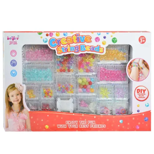 Creative StringBeads: Set di perline per creazione di gioielli con oltre 200 perline colorate trasparenti immagine 1