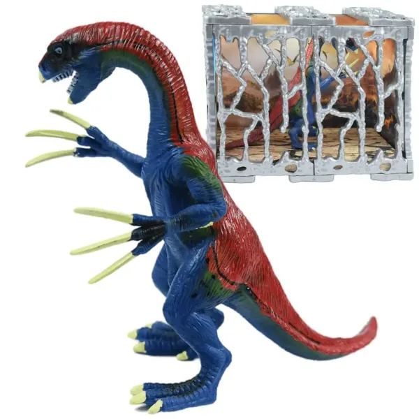 Dino World: Figura di dinosauro Therizinosaurus dettagliatamente realizzata di 20 cm in gabbia. immagine 1