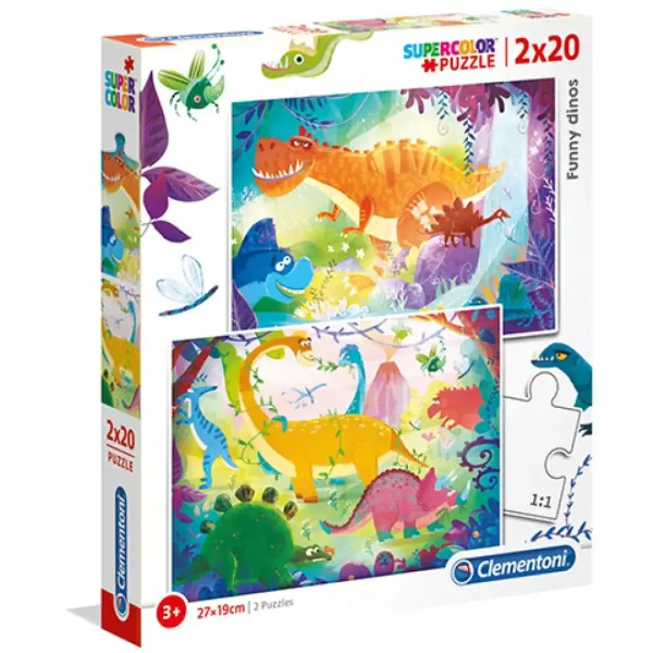 Dinosauri divertenti Supercolor 2 in 1 puzzle 2x20 pezzi - Clementoni immagine 1